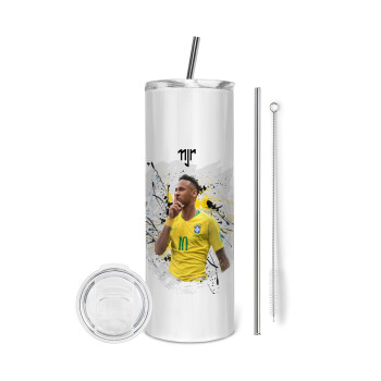 Neymar JR, Eco friendly ποτήρι θερμό (tumbler) από ανοξείδωτο ατσάλι 600ml, με μεταλλικό καλαμάκι & βούρτσα καθαρισμού