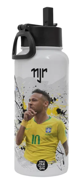 Neymar JR — Μεταλλικό παγούρι θερμός Λευκό με καλαμάκι και χερούλι (Stainless steel), διπλού τοιχώματος, 950ml
