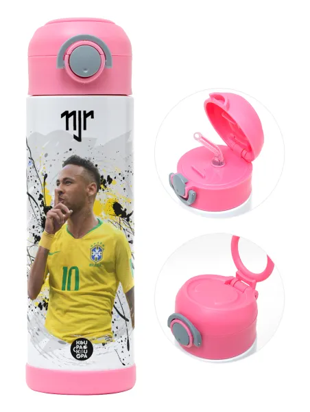 Neymar JR — Παιδικό παγούρι θερμό, ανοξείδωτο, με καλαμάκι ασφαλείας, ΡΟΖ (500ml)