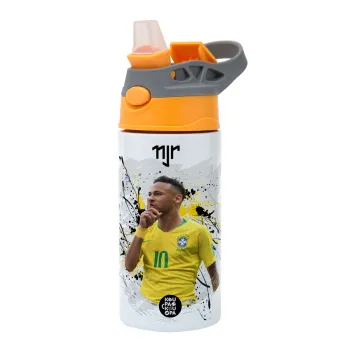 Neymar JR, Παιδικό παγούρι θερμό, ανοξείδωτο, με καλαμάκι ασφαλείας, Πορτοκαλί/Γκρι (360ml) BPA-FREE