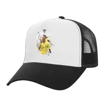 Neymar JR, Adult Structured Trucker Hat, with Mesh, WHITE/BLACK (100% COTTON, ADULT, UNISEX, ONE SIZE)