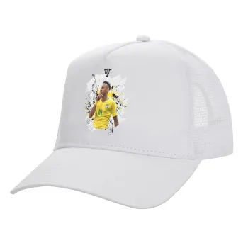 Neymar JR, Structured Trucker Adult Hat, with Mesh, WHITE (100% COTTON, ADULT, UNISEX, ONE SIZE)