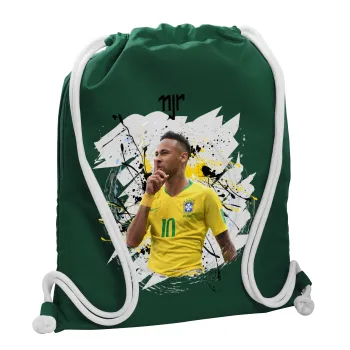 Neymar JR, Backpack pouch GYMBAG BOTTLE GREEN, with pocket (40x48cm) & thick white cords