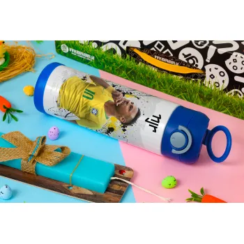 Neymar JR, Easter candle, Childrens hot water bottle, stainless steel, with safety straw, BLUE (500ml)