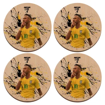 Neymar JR, ΣΕΤ x4 Σουβέρ ξύλινα στρογγυλά plywood (9cm)