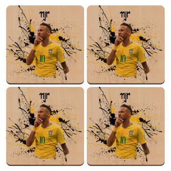 Neymar JR, ΣΕΤ x4 Σουβέρ ξύλινα τετράγωνα plywood (9cm)