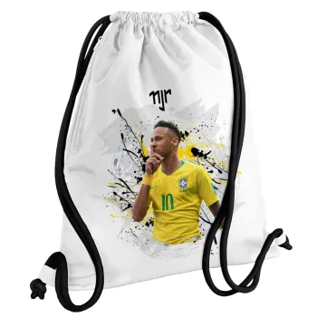 Neymar JR, Τσάντα πλάτης πουγκί GYMBAG λευκή, με τσέπη (40x48cm) & χονδρά κορδόνια