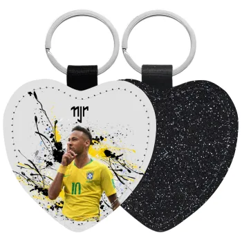 Neymar JR, Μπρελόκ PU δερμάτινο glitter καρδιά ΜΑΥΡΟ