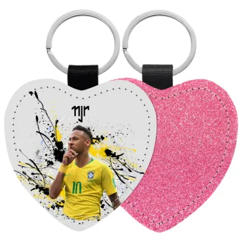 Neymar JR, Μπρελόκ PU δερμάτινο glitter καρδιά ΡΟΖ