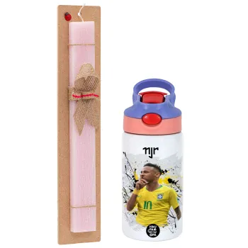 Neymar JR, Πασχαλινή Λαμπάδα με Παιδικό παγούρι θερμό, ανοξείδωτο, με καλαμάκι ασφαλείας, ροζ/μωβ (350ml) & κερί αρωματικό πλακέ (30cm) (ΡΟΖ)