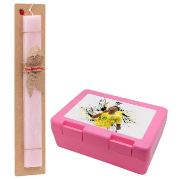 Neymar JR, Πασχαλινή Λαμπάδα με παιδικό δοχείο κολατσιού ΡΟΖ & κερί αρωματικό πλακέ (30cm) (ΡΟΖ)