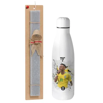 Neymar JR, Πασχαλινή Λαμπάδα με μεταλλικό παγούρι θερμός ανοξείδωτο (500ml) & κερί αρωματικό πλακέ (30cm) (ΓΚΡΙ)