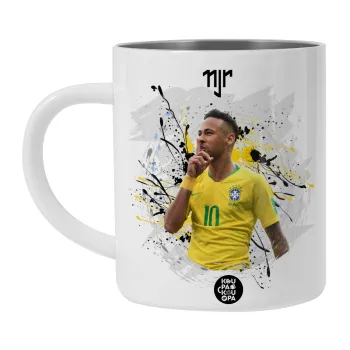 Neymar JR, Λευκή Ανοξείδωτη Μεταλλική Κούπα 450ml - Διπλού Τοιχώματος 