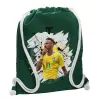 Backpack pouch GYMBAG BOTTLE GREEN, with pocket (40x48cm) & thick white cords
