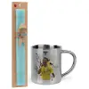 Easter Set, metallic thermal cup (300ml) & aromatic flat Easter candle (30cm) (TURQUOISE)