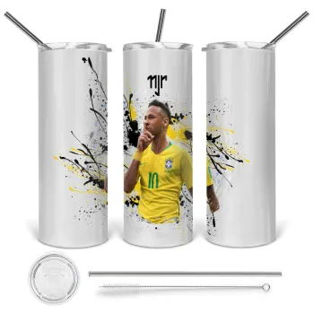 Neymar JR, Tumbler ποτήρι θερμό από ανοξείδωτο ατσάλι 600ml, με μεταλλικό καλαμάκι & βούρτσα καθαρισμού