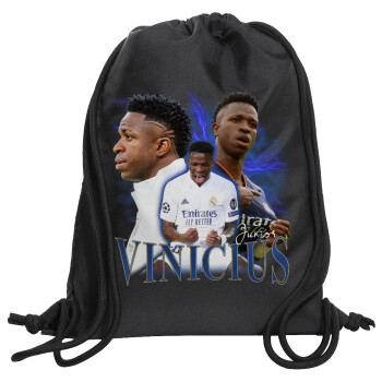 Vinicius Junior, Τσάντα πλάτης πουγκί GYMBAG Μαύρη, με τσέπη (40x48cm) & χονδρά κορδόνια