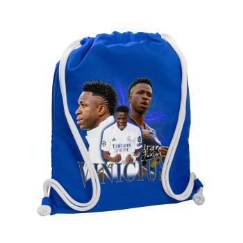 Vinicius Junior, Τσάντα πλάτης πουγκί GYMBAG Μπλε, με τσέπη (40x48cm) & χονδρά κορδόνια