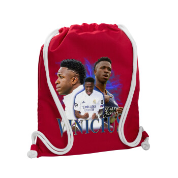Vinicius Junior, Τσάντα πλάτης πουγκί GYMBAG Κόκκινη, με τσέπη (40x48cm) & χονδρά κορδόνια