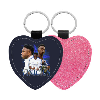 Vinicius Junior, Μπρελόκ PU δερμάτινο glitter καρδιά ΡΟΖ