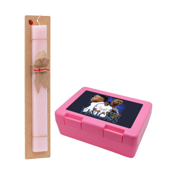 Vinicius Junior, Easter Set, children's snack container PINK & scented flat Easter candle (30cm) (PINK)