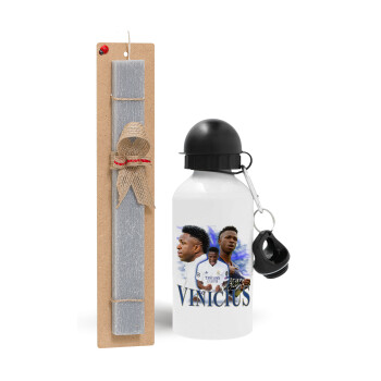 Vinicius Junior, Πασχαλινή Λαμπάδα με παγούρι μεταλλικό  αλουμινίου (500ml) & κερί αρωματικό πλακέ (30cm) (ΓΚΡΙ)