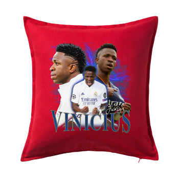 Vinicius Junior, Μαξιλάρι καναπέ Κόκκινο 100% βαμβάκι, περιέχεται το γέμισμα (50x50cm)