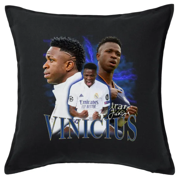 Vinicius Junior — Μαξιλάρι καναπέ Μαύρο 100% βαμβάκι, περιέχεται το γέμισμα (50x50cm)