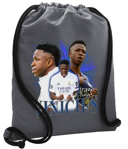 Vinicius Junior — Τσάντα πλάτης πουγκί GYMBAG ΓΚΡΙ, με τσέπη (40x48cm) & χονδρά κορδόνια
