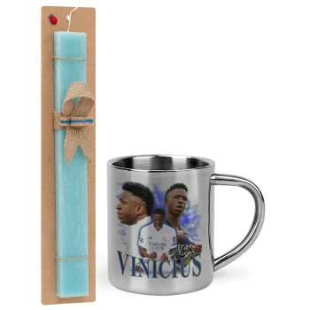 Vinicius Junior, Easter Set, metallic thermal cup (300ml) & aromatic flat Easter candle (30cm) (TURQUOISE)