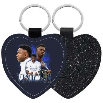 Vinicius Junior, Μπρελόκ PU δερμάτινο glitter καρδιά ΜΑΥΡΟ