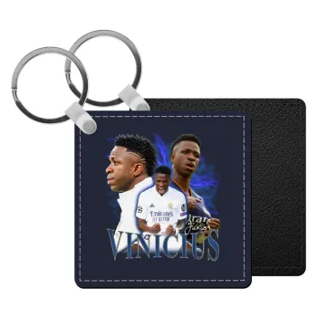 Vinicius Junior, Μπρελόκ Δερματίνη, τετράγωνο ΜΑΥΡΟ (5x5cm)