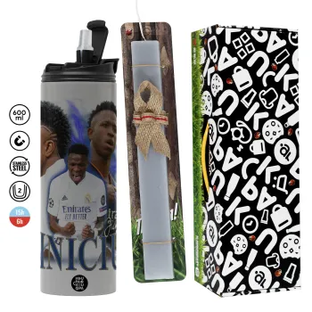 Vinicius Junior, Easter candle with Grey Tumbler Thermo 600ml & aromatic flat candle (30cm) (GREY)