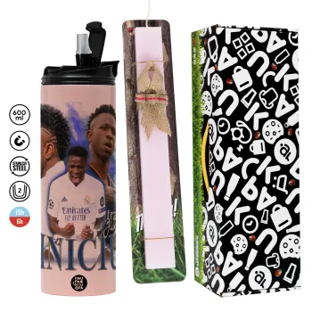 Vinicius Junior, Πασχαλινή Λαμπάδα με  ΡΟΖ Travel Tumbler θερμό (600ml, BPA free) & κερί αρωματικό πλακέ (30cm) (ΡΟΖ)