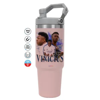 Vinicius Junior, Pink color, 890ml (30oz) stainless Steel Tumbler with Handle