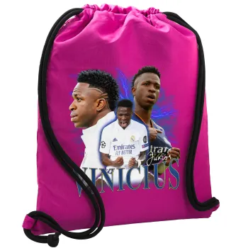 Vinicius Junior, Backpack pouch GYMBAG Fuchsia, with pocket (40x48cm) & thick cords
