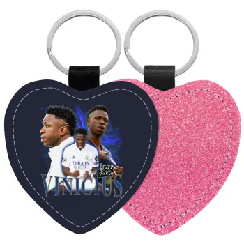 Vinicius Junior, Μπρελόκ PU δερμάτινο glitter καρδιά ΡΟΖ