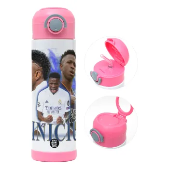 Vinicius Junior, Παιδικό παγούρι θερμό, ανοξείδωτο, με καλαμάκι ασφαλείας, ΡΟΖ (500ml)