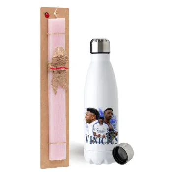 Vinicius Junior, Πασχαλινή Λαμπάδα με μεταλλικό παγούρι ανοξείδωτο (750ml) & κερί αρωματικό πλακέ (30cm) (ΡΟΖ)