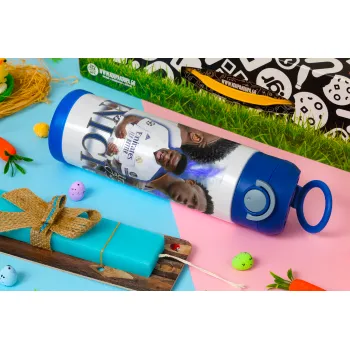 Vinicius Junior, Πασχαλινή Λαμπάδα με Παιδικό παγούρι θερμό, ανοξείδωτο, με καλαμάκι ασφαλείας, ΜΠΛΕ (500ml)