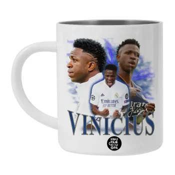 Vinicius Junior, Λευκή Ανοξείδωτη Μεταλλική Κούπα 450ml - Διπλού Τοιχώματος 