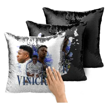 Vinicius Junior, Μαξιλάρι καναπέ Μαγικό Μαύρο με πούλιες 40x40cm περιέχεται το γέμισμα