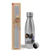 Easter Set, metallic Inox water bottle (750ml) & aromatic flat Easter candle (30cm) (GRAY)