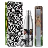 Easter Set, metallic stainless thermos flask (500ml) & scented flat Easter candle (30cm) (GRAY)