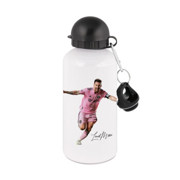 Lionel Messi inter miami jersey, Metal water bottle, White, aluminum 500ml