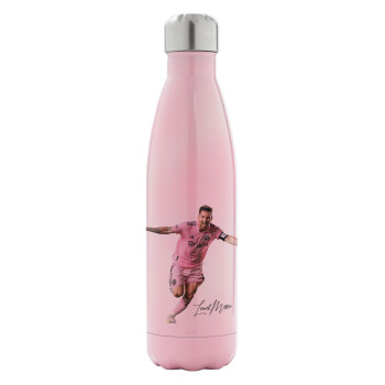 Lionel Messi inter miami jersey, Metal mug thermos Pink Iridiscent (Stainless steel), double wall, 500ml