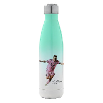 Lionel Messi inter miami jersey, Metal mug thermos Green/White (Stainless steel), double wall, 500ml