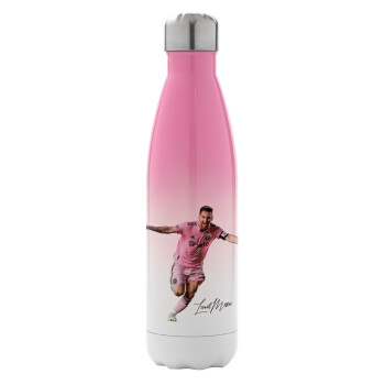 Lionel Messi inter miami jersey, Metal mug thermos Pink/White (Stainless steel), double wall, 500ml