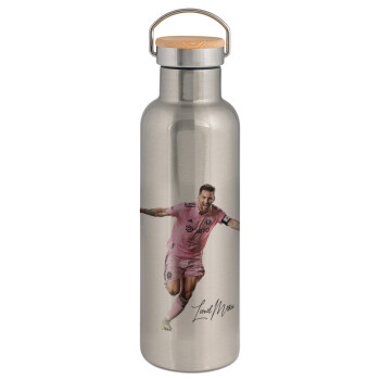 Lionel Messi inter miami jersey, Stainless steel Silver with wooden lid (bamboo), double wall, 750ml