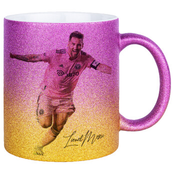 Lionel Messi inter miami jersey, Κούπα Χρυσή/Ροζ Glitter, κεραμική, 330ml